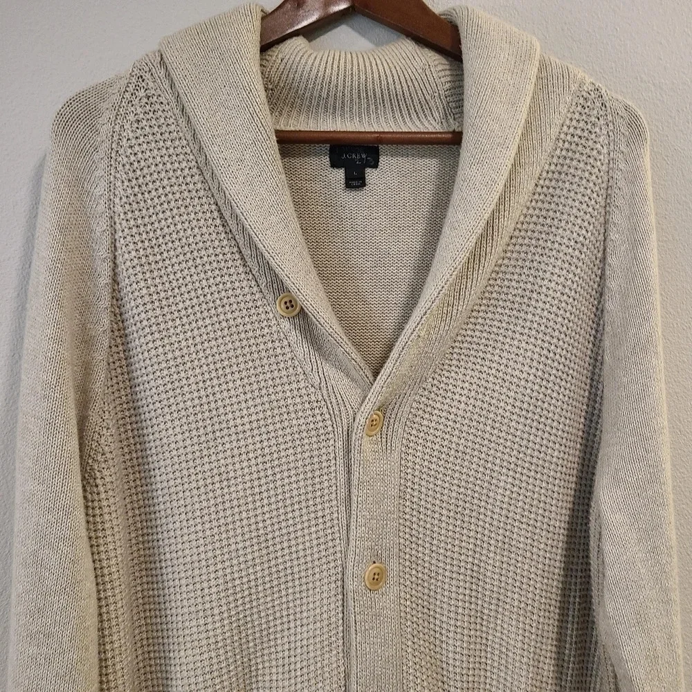 J Crew Gray Cotton Knit Shawl Collar Cardigan Sweater
